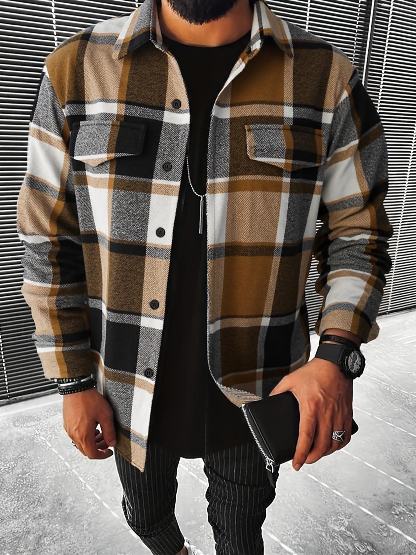 Retro Plaid Shirt Men Casual E - Flannel Shirt Lined review and price